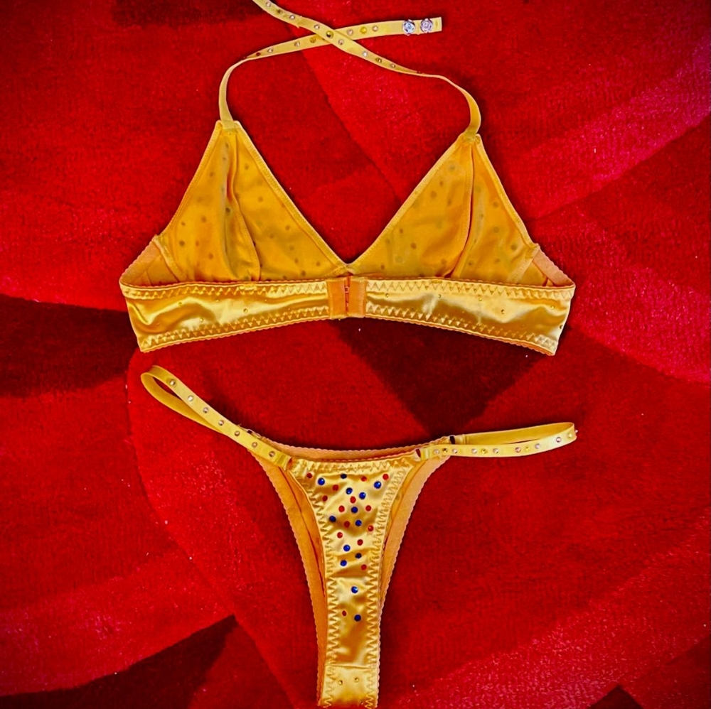 Yellow Bikini  Featuring Multicolor Rhinestones. Perfect For Halloween's Custom. - Picture 2 of 3